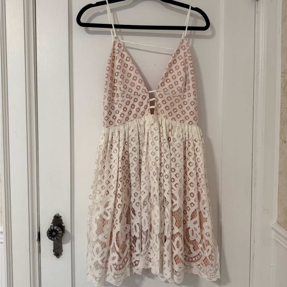 Lucy Paris White and Pink Lace Dress